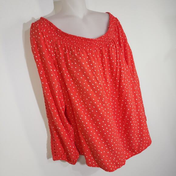 Maurices Womens Polka Dot Off The Shoulder Blouse Crochet Long Sleeve Size XL - Picture 3 of 12